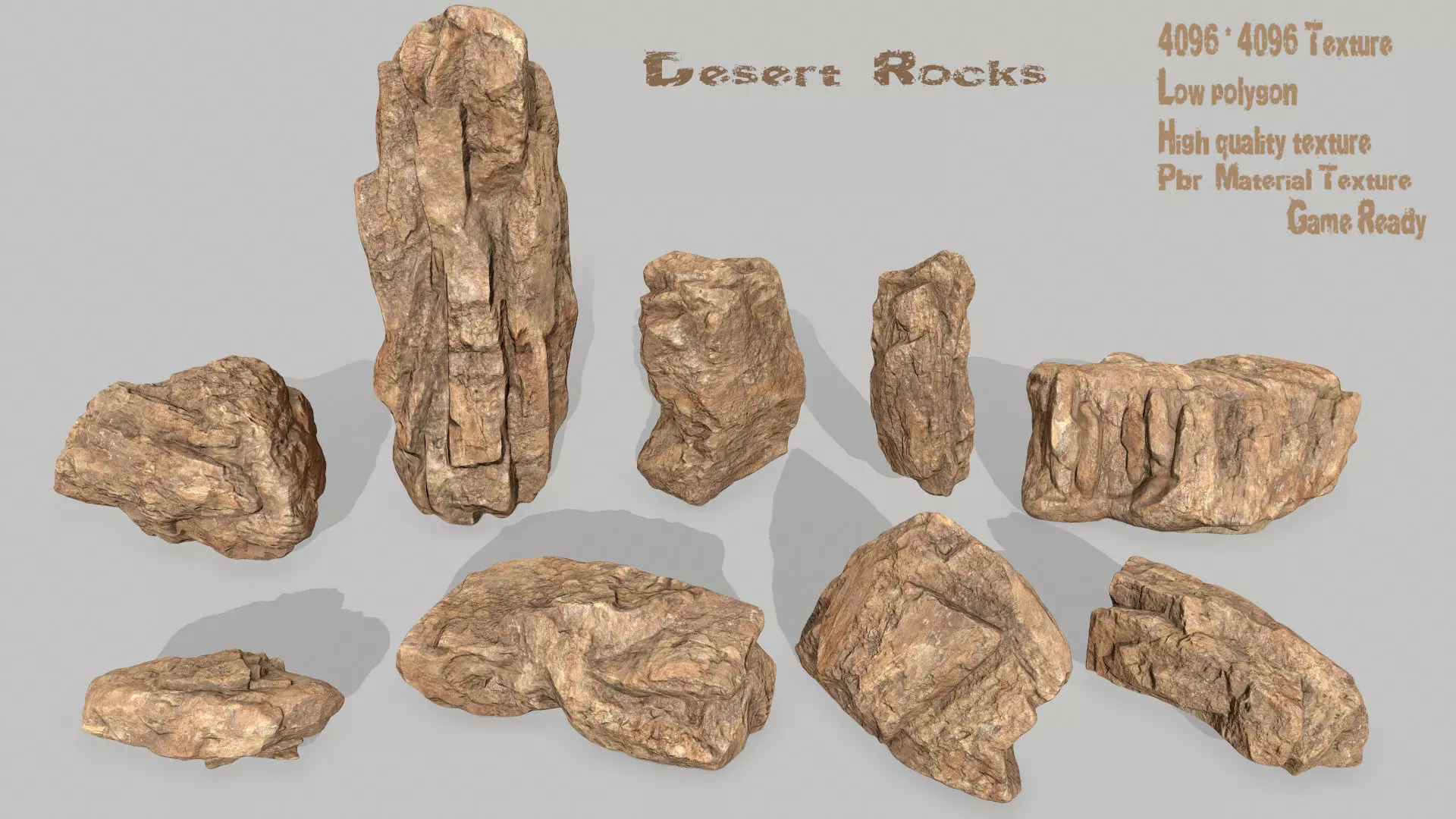 desert rocks Low-poly 3D model_0
