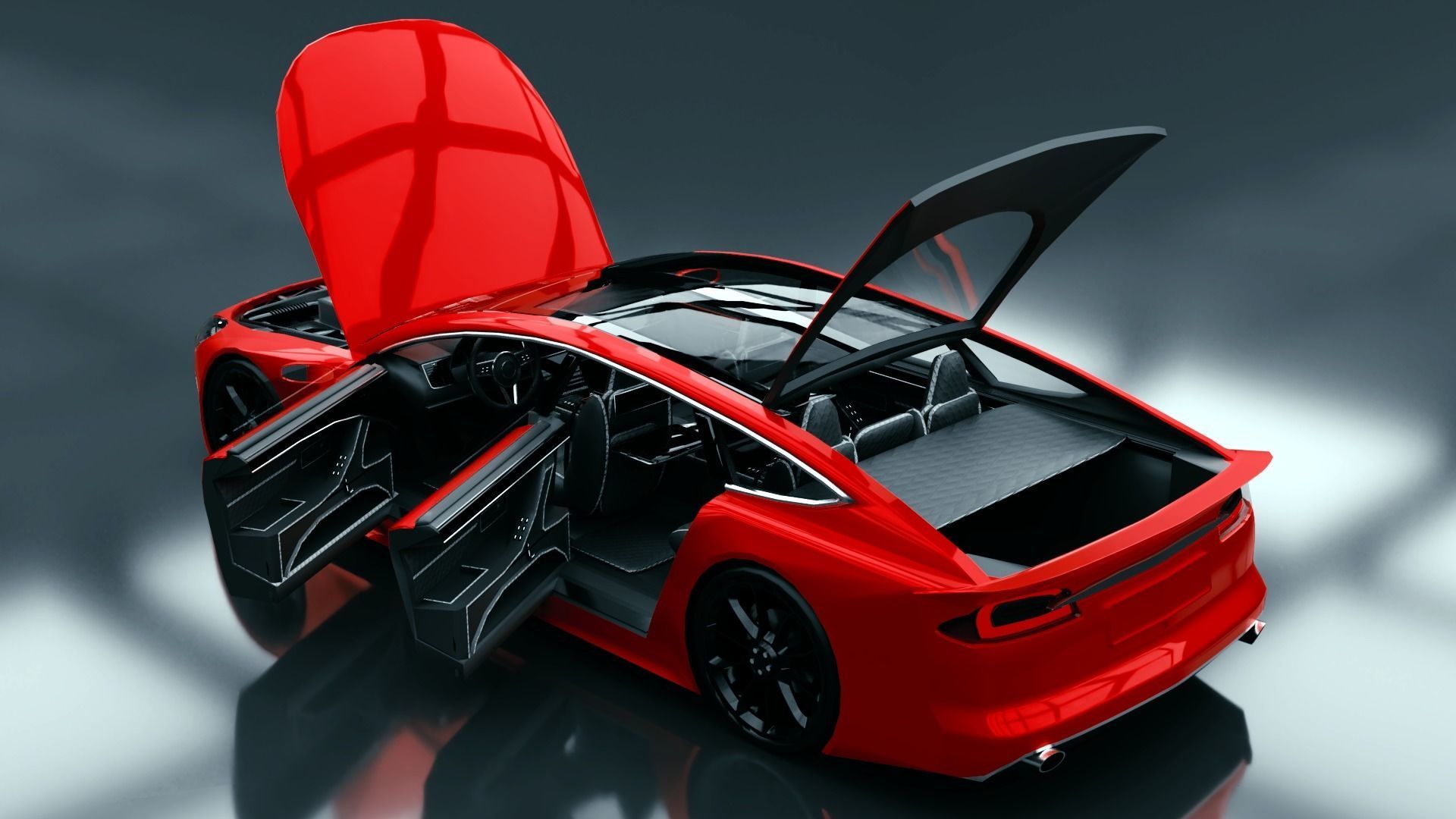 Generic Extended Wheelbase 4 Door Coupe Low-poly 3D model_10