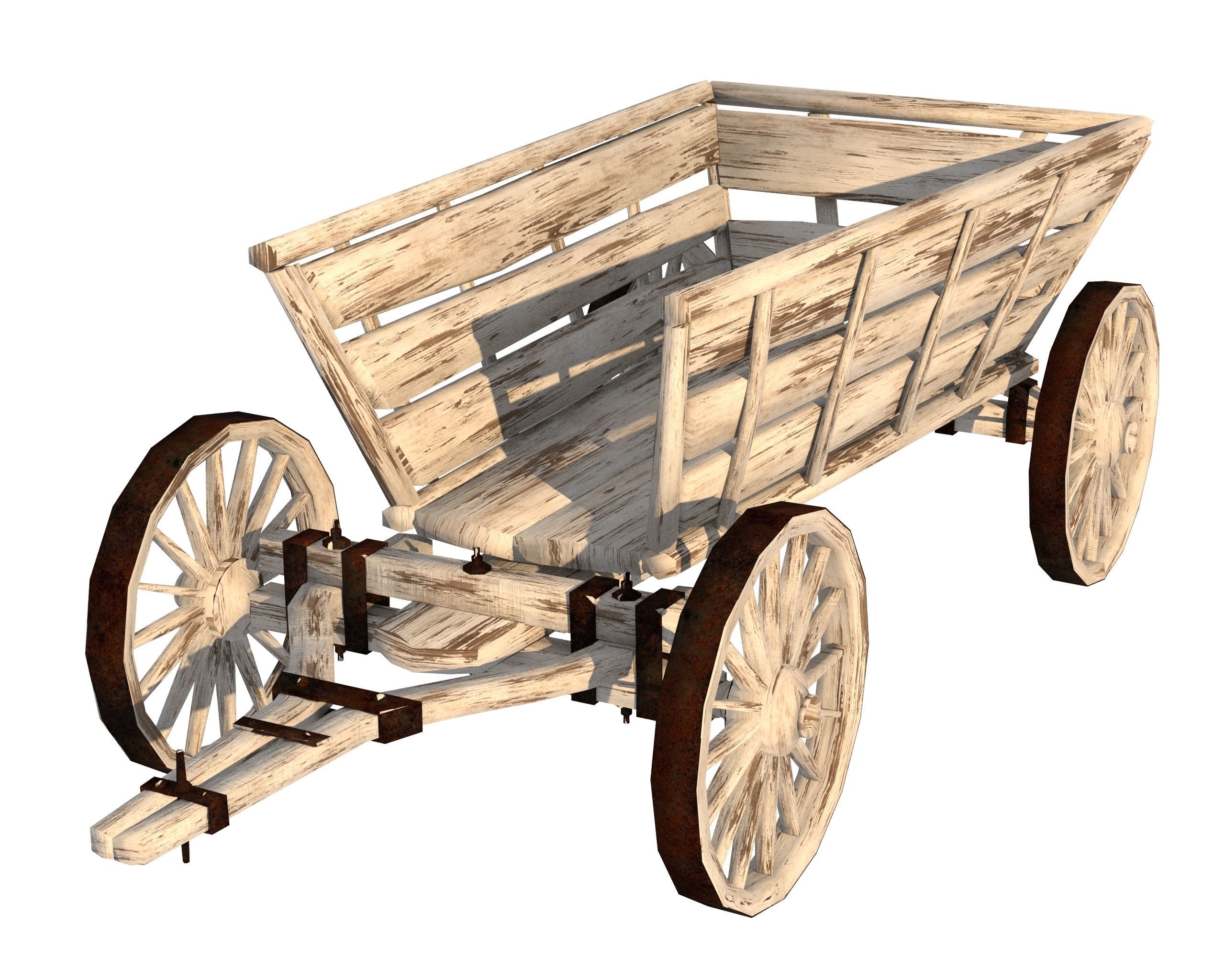 Wooden Cart Free low-poly 3D model_5