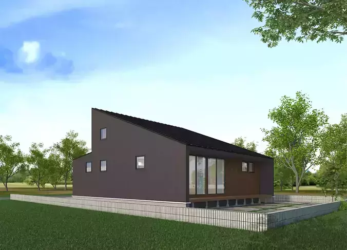 ARCHITECTURE modern house on field