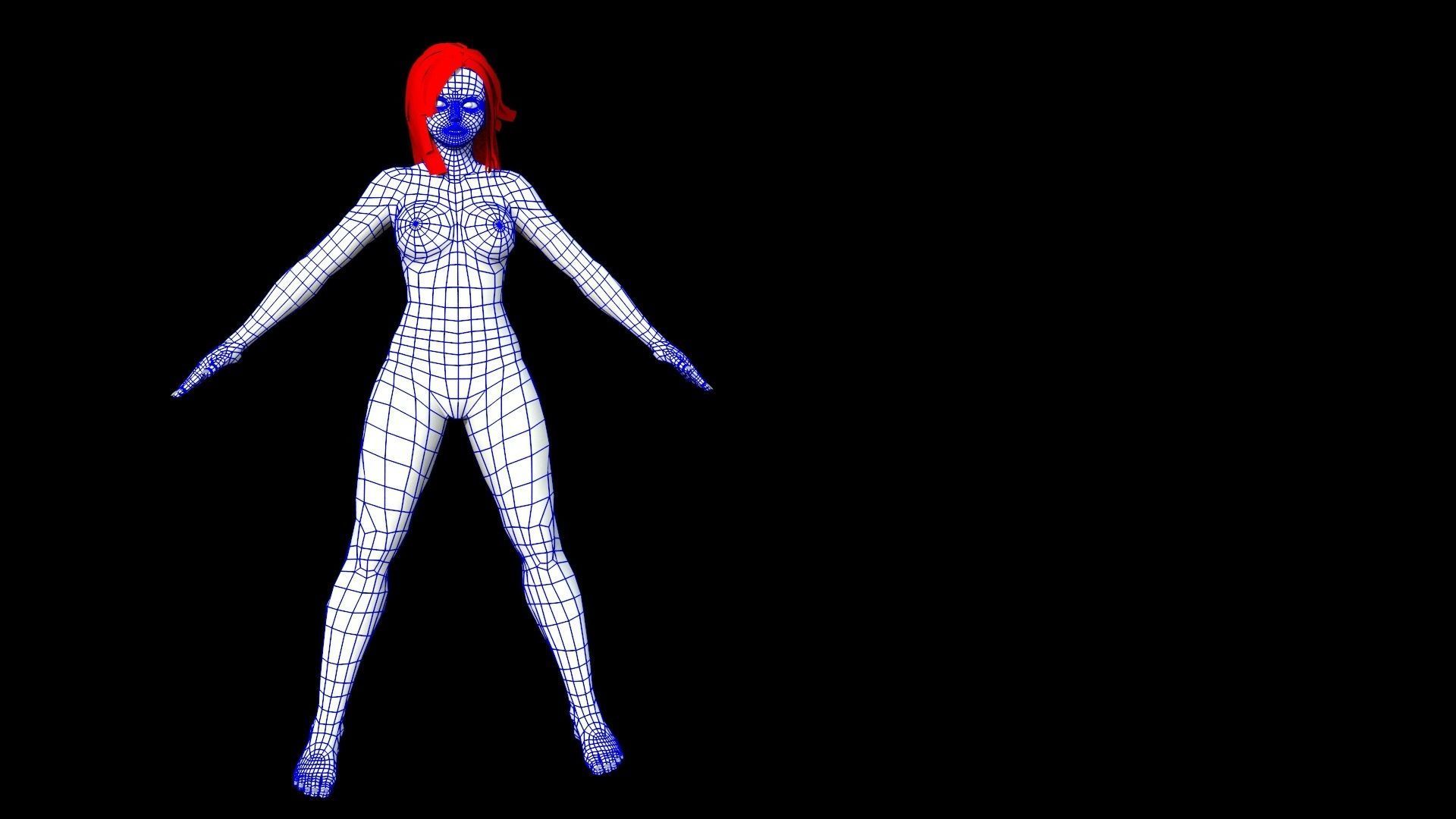 Base mesh anime female character - low poly Low-poly 3D model_5