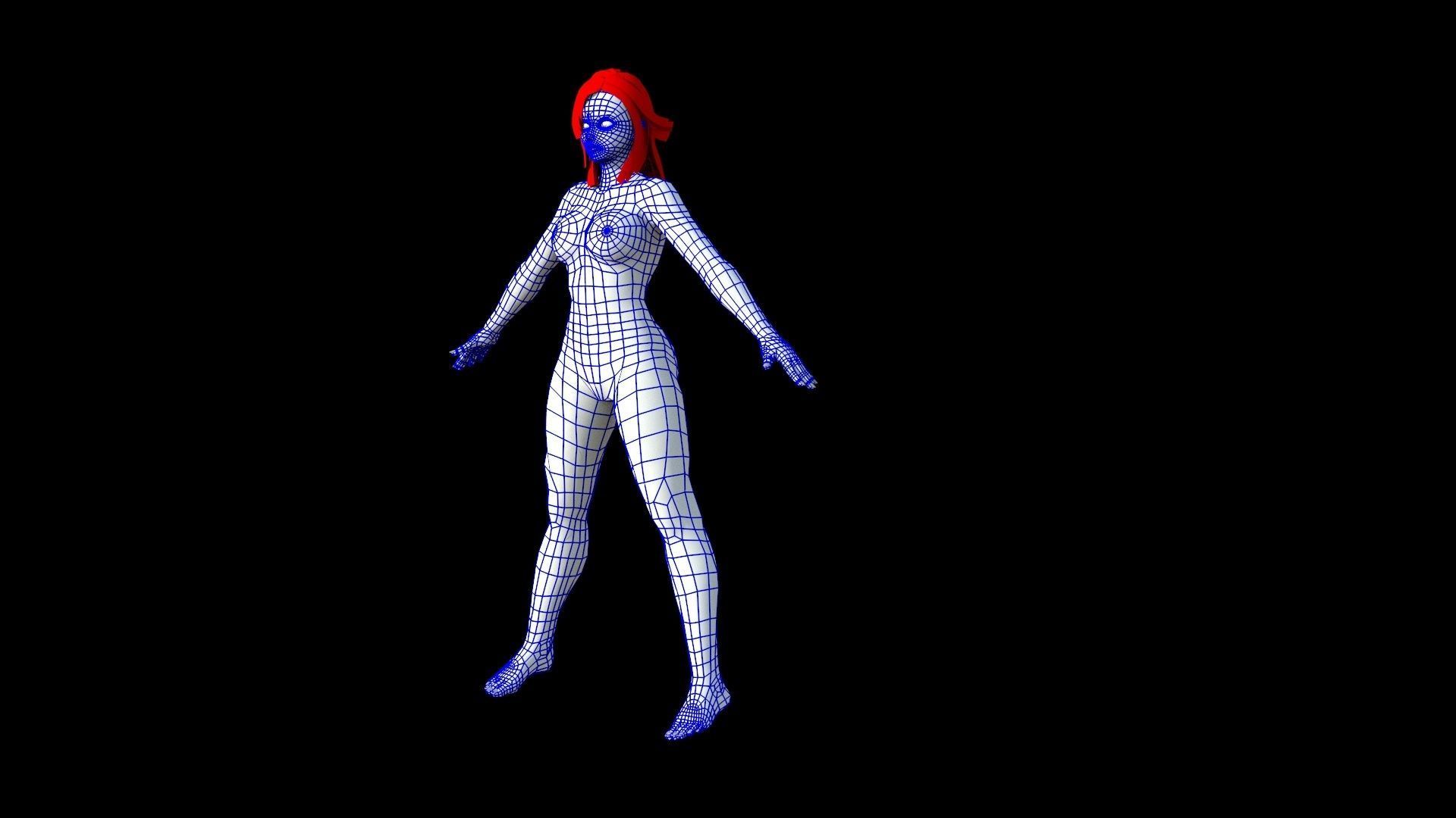 Base mesh anime female character - low poly Low-poly 3D model_6