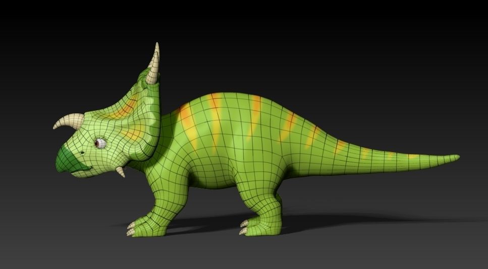 Cartoon green dino Low-poly 3D model_5