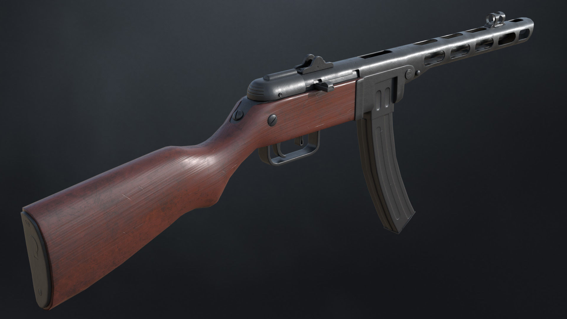 PPSh-41 Soviet submachine gun 1942 Low-poly 3D model_3