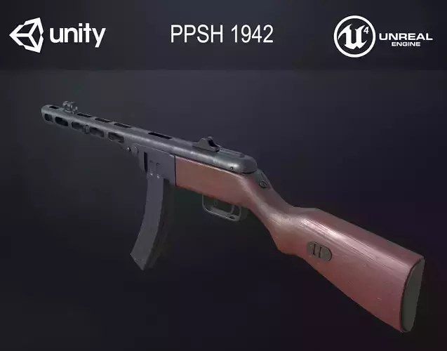PPSh-41 Soviet submachine gun 1942 Low-poly 3D model