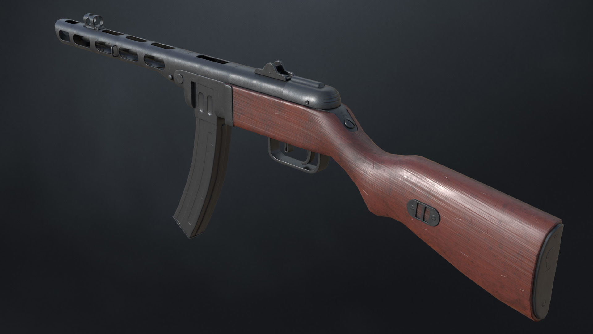 PPSh-41 Soviet submachine gun 1942 Low-poly 3D model_2