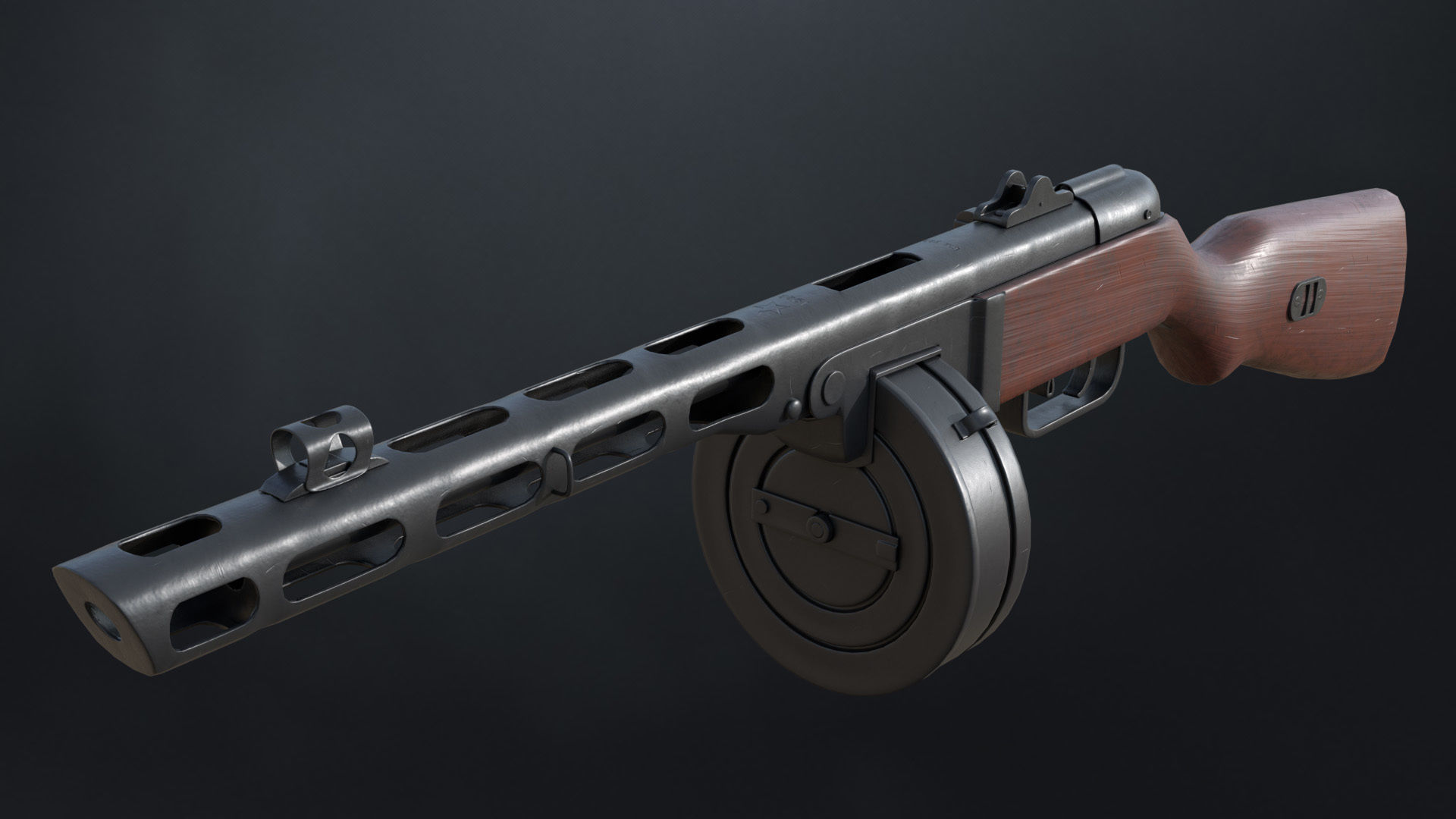 PPSh-41 Soviet submachine gun 1942 Low-poly 3D model_5