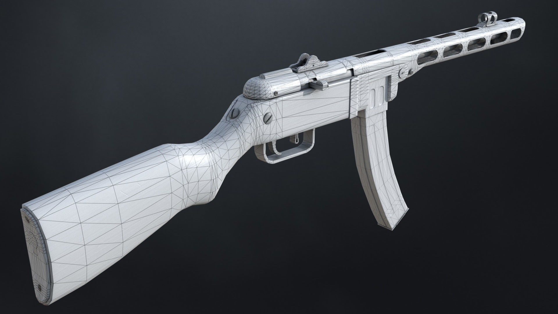 PPSh-41 Soviet submachine gun 1942 Low-poly 3D model_9