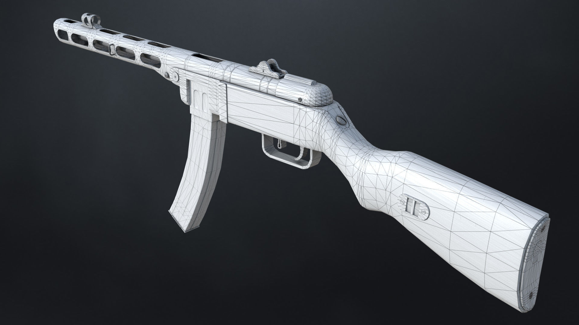 PPSh-41 Soviet submachine gun 1942 Low-poly 3D model_8