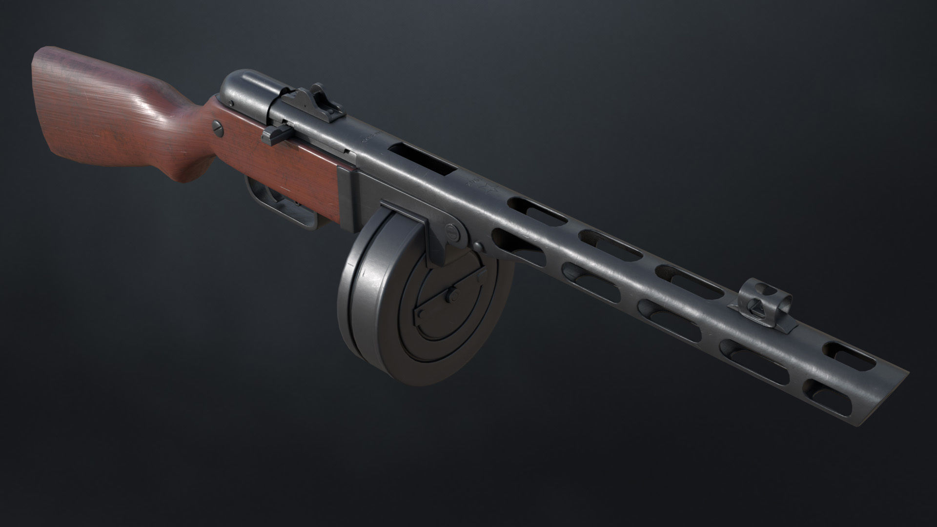 PPSh-41 Soviet submachine gun 1942 Low-poly 3D model_4