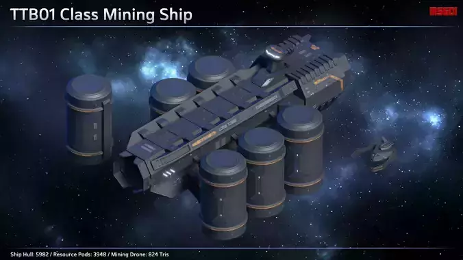 Spaceship Mining Ship TTB01 Low-poly 3D model