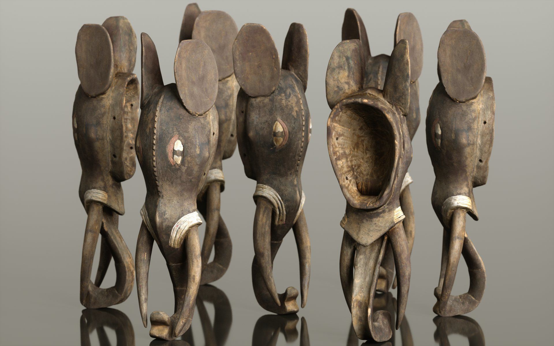 Afrikan Elephant Mask Carved Wood 52 Low-poly 3D model_1