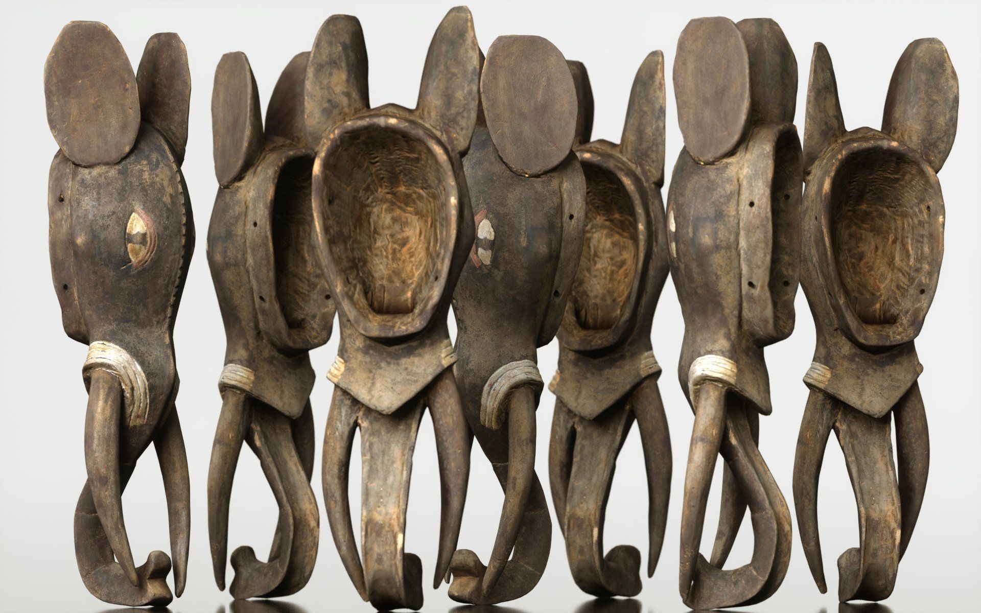 Afrikan Elephant Mask Carved Wood 52 Low-poly 3D model_4