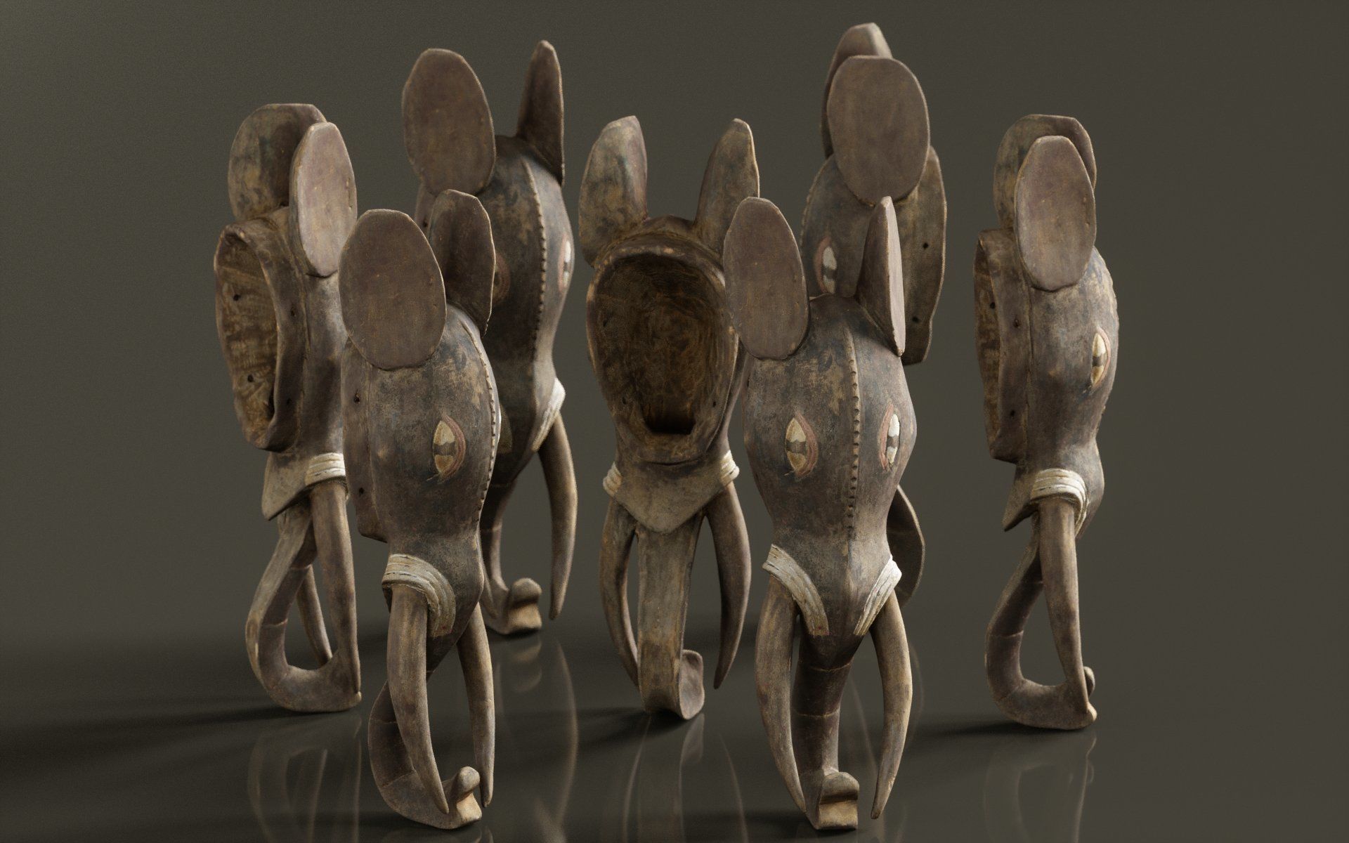 Afrikan Elephant Mask Carved Wood 52 Low-poly 3D model_5