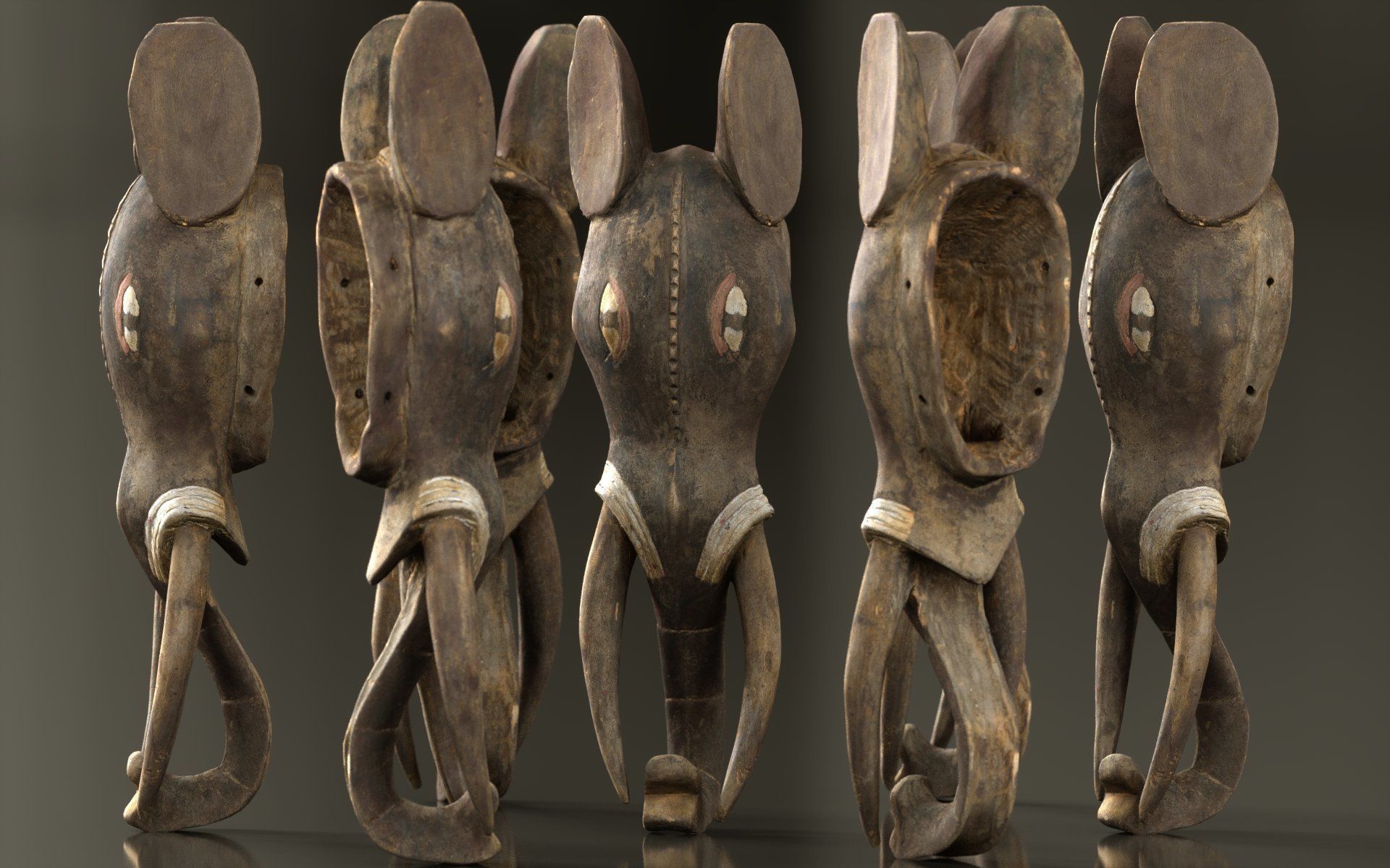 Afrikan Elephant Mask Carved Wood 52 Low-poly 3D model_2