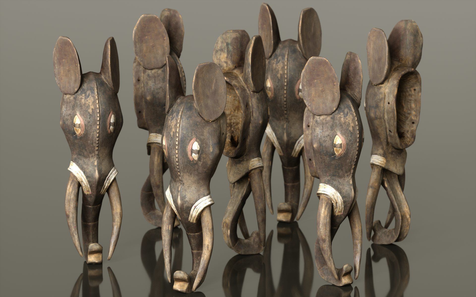 Afrikan Elephant Mask Carved Wood 52 Low-poly 3D model_3