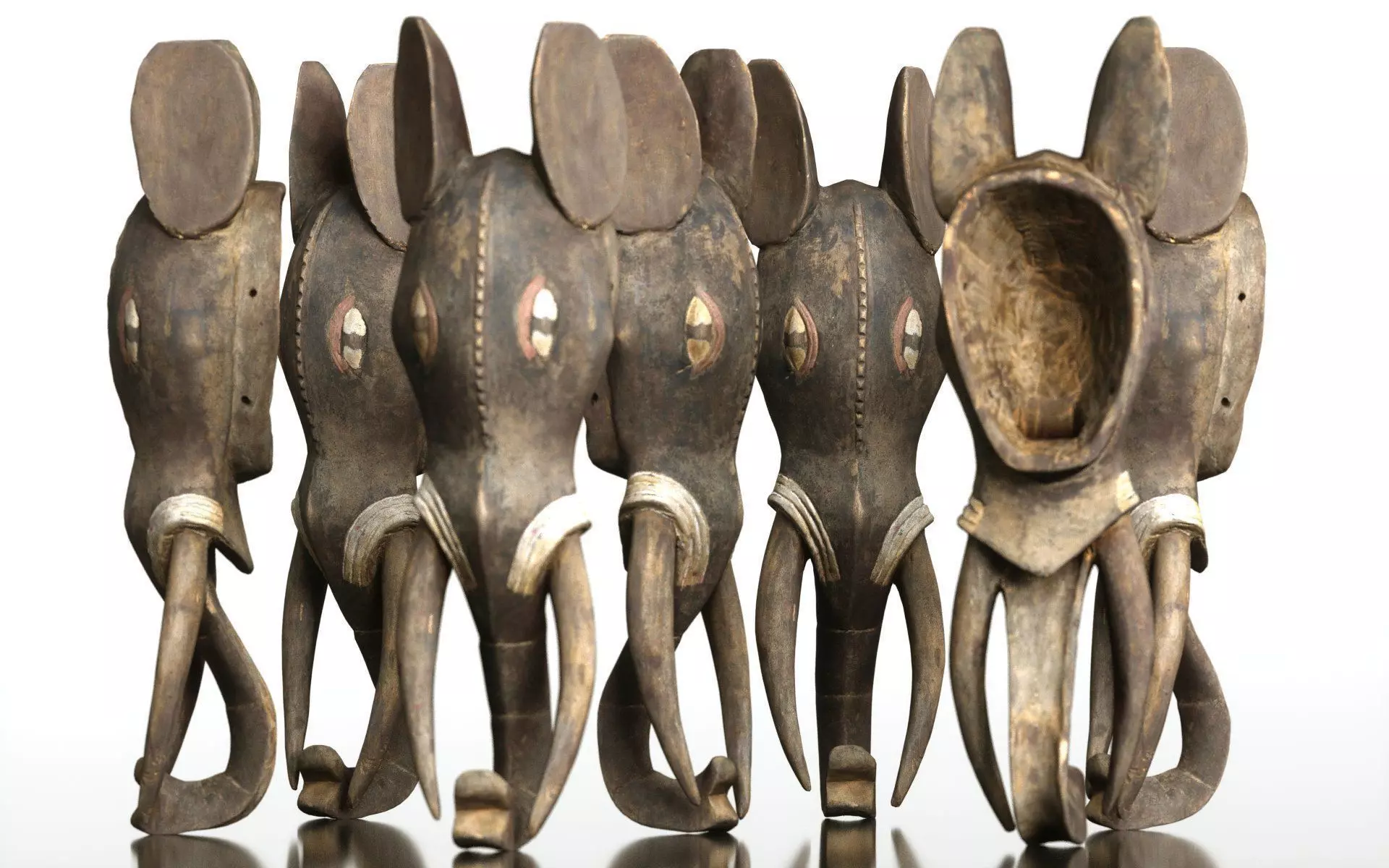 Afrikan Elephant Mask Carved Wood 52 Low-poly 3D model_0