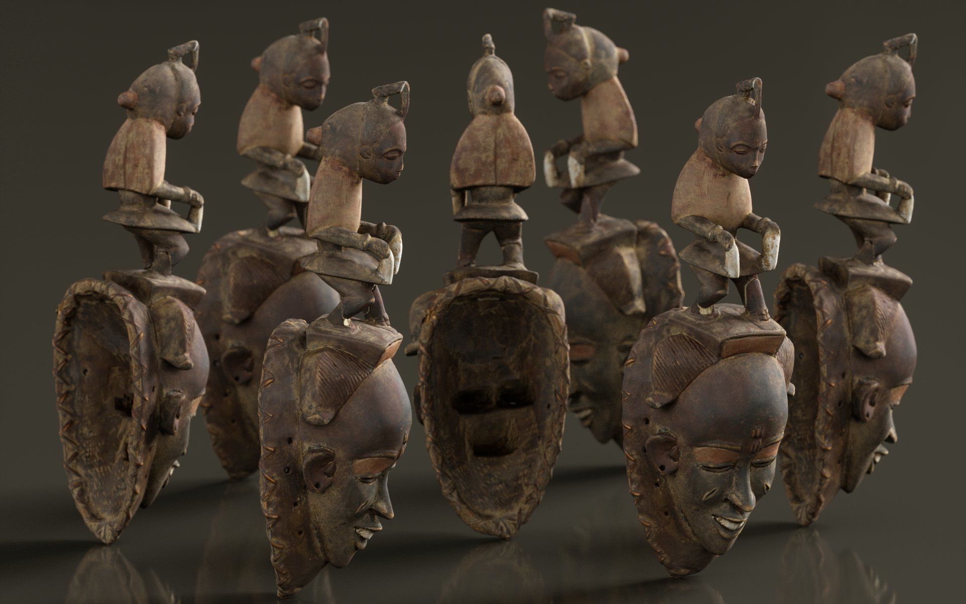 Afrikan Mask Carved Wood 50 Low-poly 3D model_5