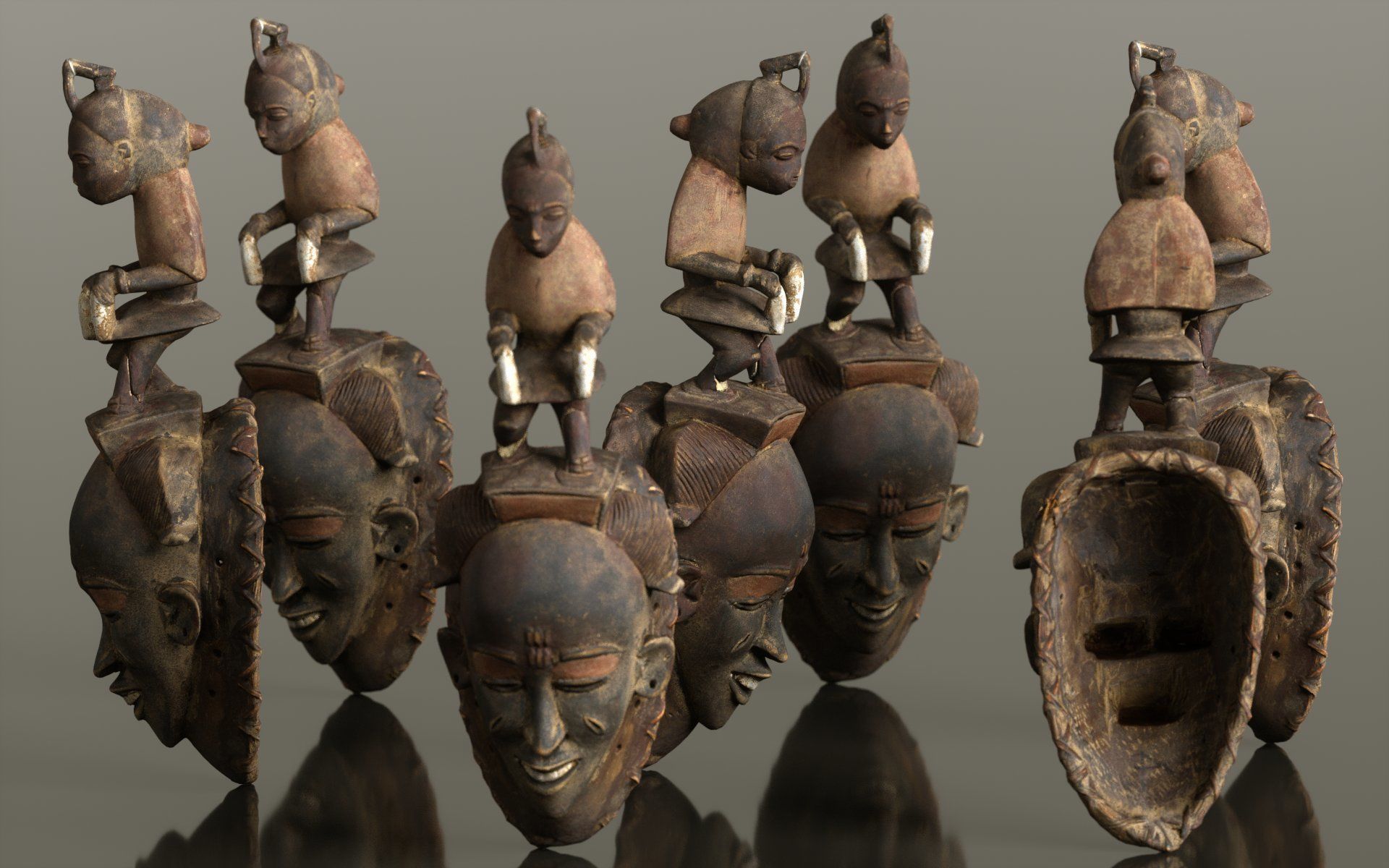 Afrikan Mask Carved Wood 50 Low-poly 3D model_4