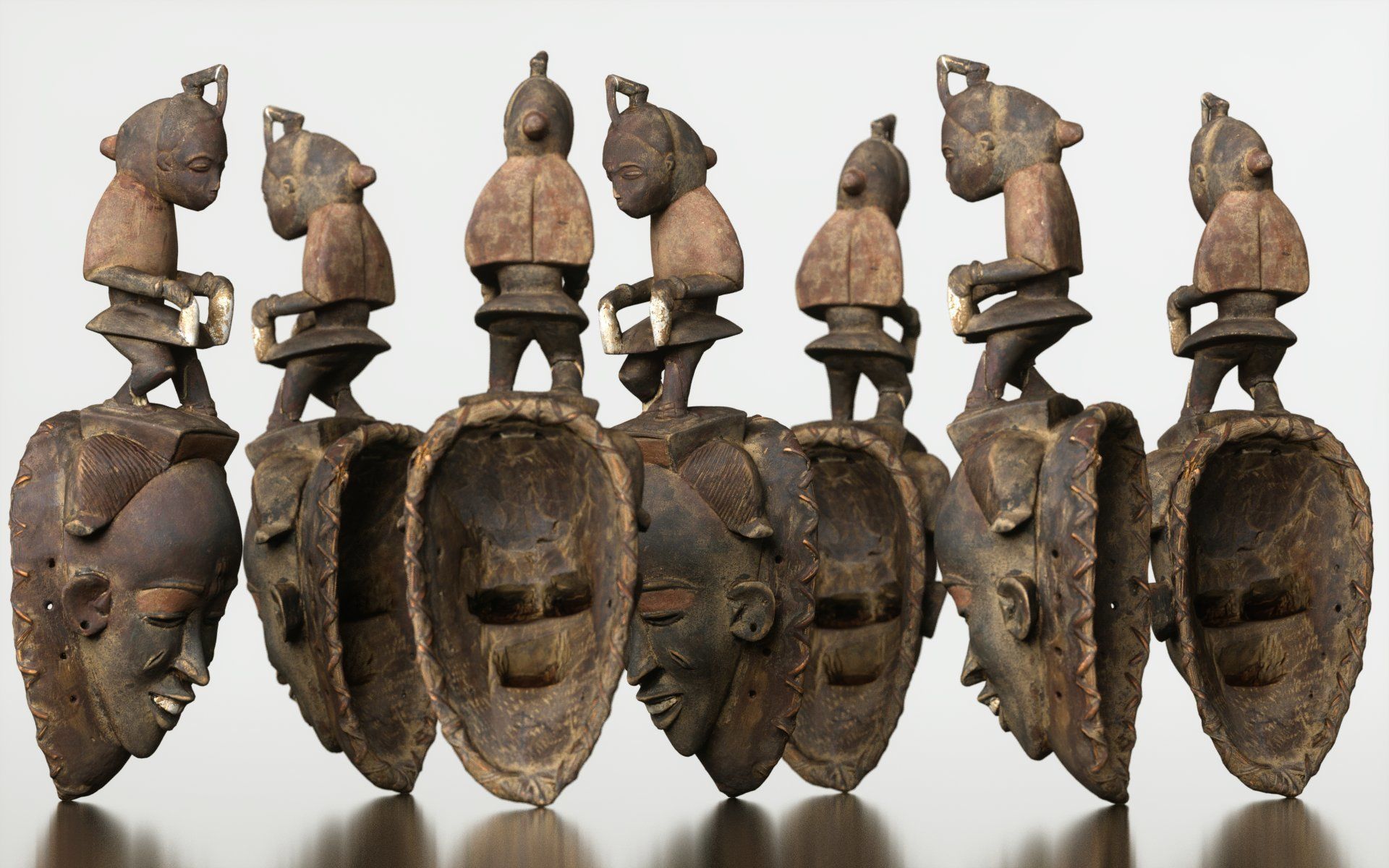 Afrikan Mask Carved Wood 50 Low-poly 3D model_3