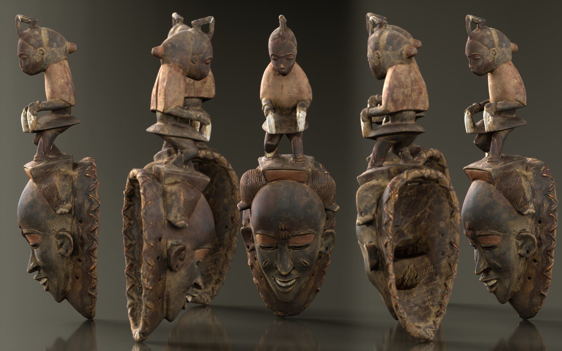 Afrikan Mask Carved Wood 50 Low-poly 3D model_2