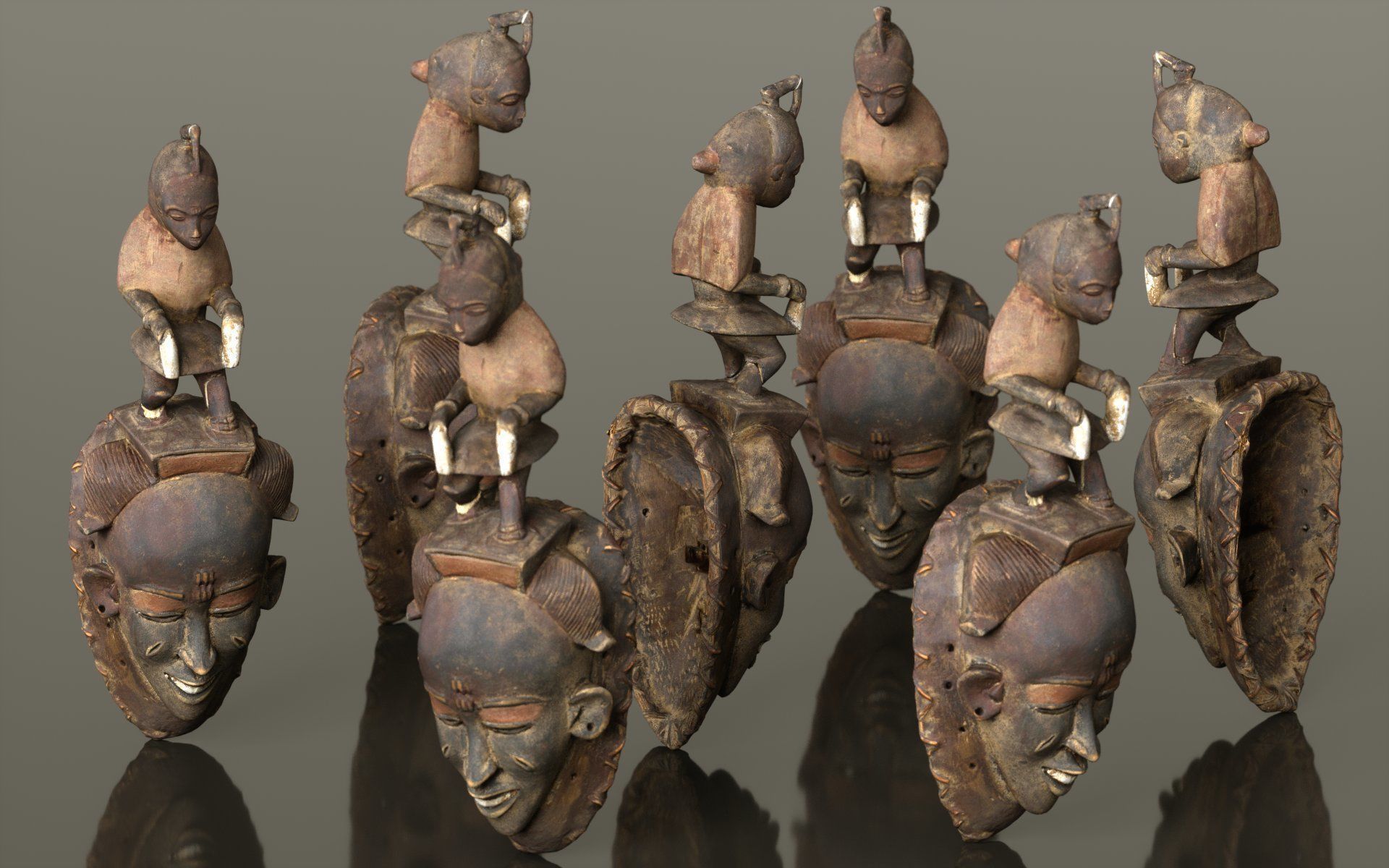 Afrikan Mask Carved Wood 50 Low-poly 3D model_1