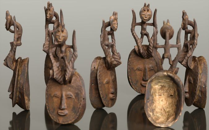Afrikan Mask Carved Wood 49 Low-poly 3D model