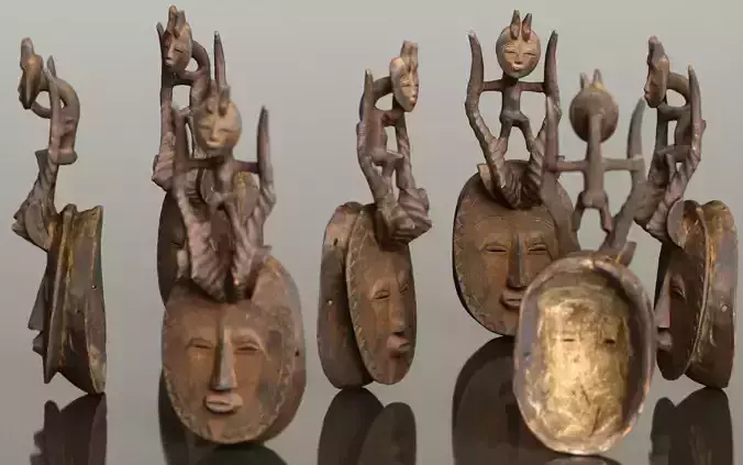 Afrikan Mask Carved Wood 49 Low-poly 3D model