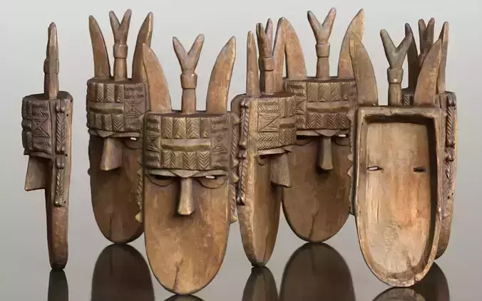 Afrikan Mask Carved Wood 47 Low-poly 3D model