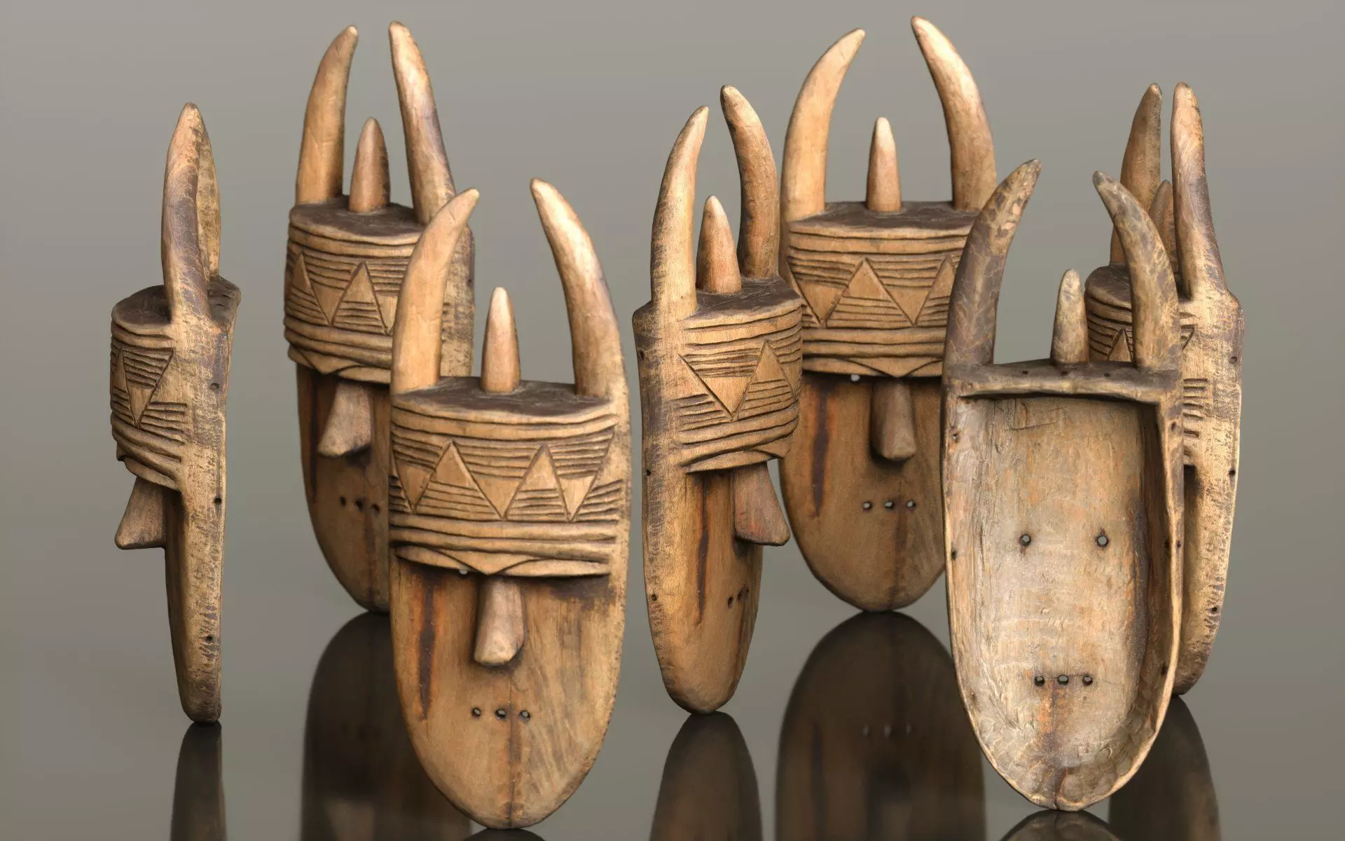 Afrikan Mask Carved Wood 46 Low-poly 3D model