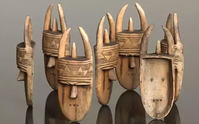 Afrikan Mask Carved Wood 46 Low-poly 3D model