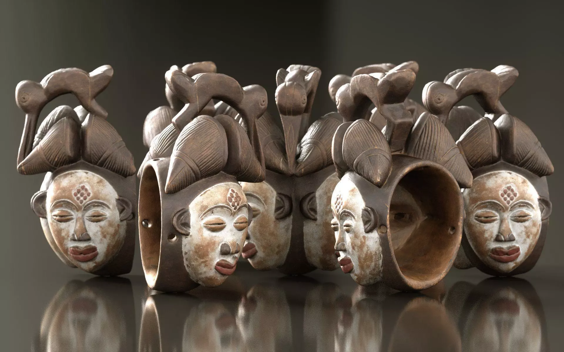 Asian Mask Carved Wood 45 Low-poly 3D model_0