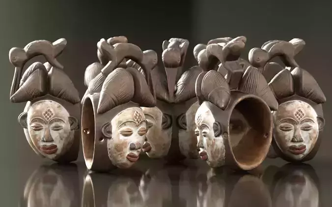 Asian Mask Carved Wood 45 Low-poly 3D model
