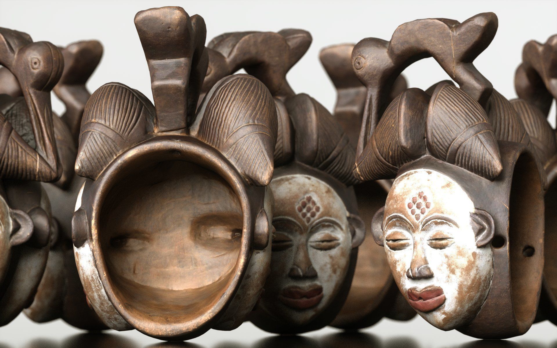 Asian Mask Carved Wood 45 Low-poly 3D model_4