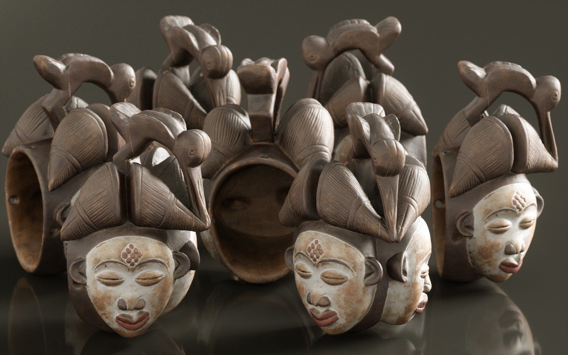 Asian Mask Carved Wood 45 Low-poly 3D model_1