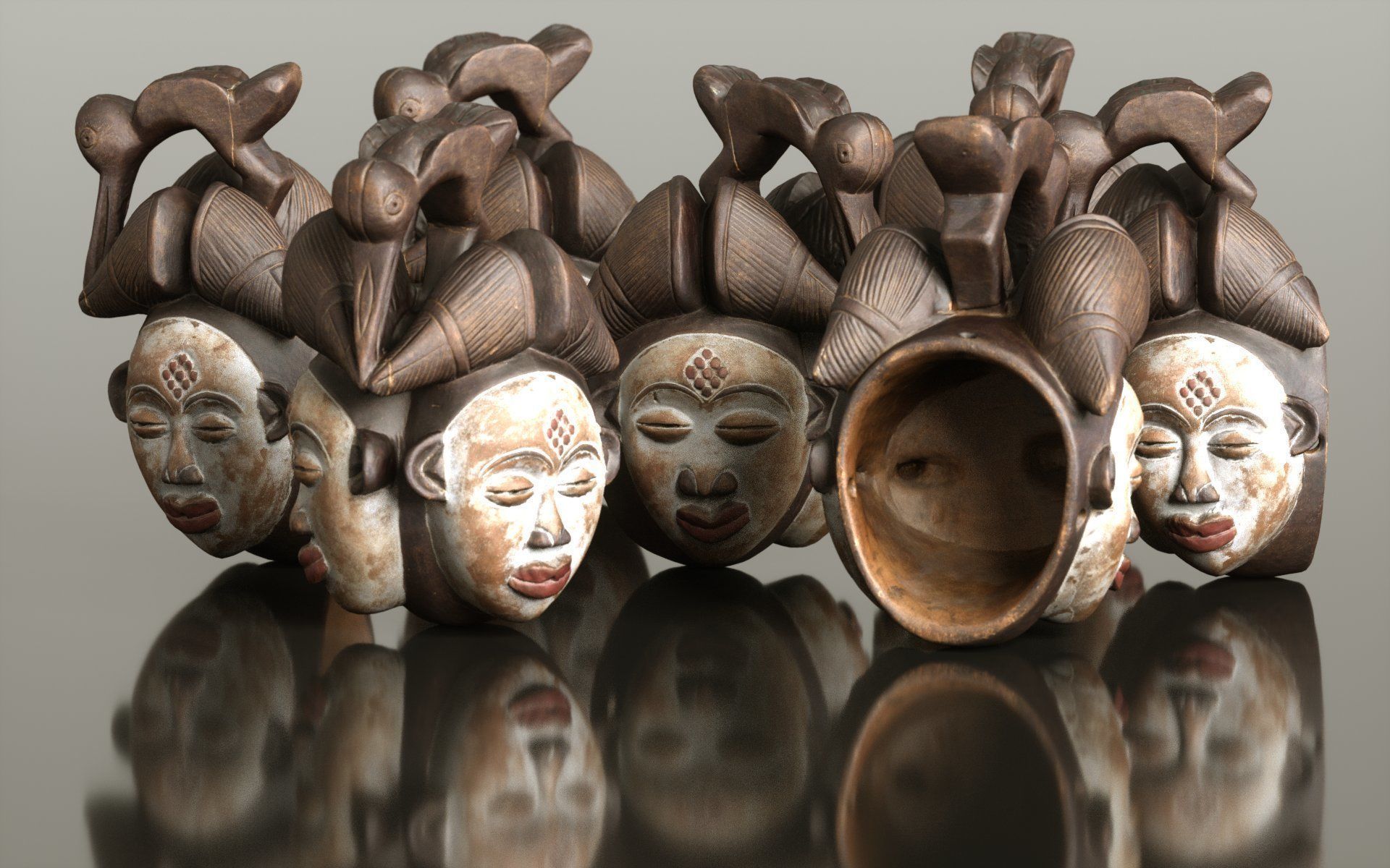 Asian Mask Carved Wood 45 Low-poly 3D model_5