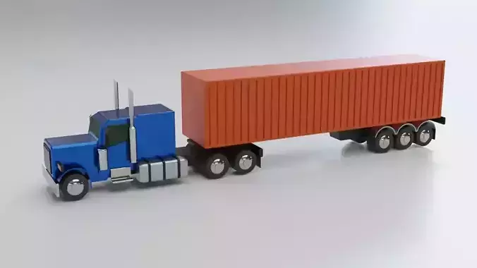 American Semi-Trailer Cargo Truck Classic Lowpoly