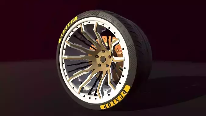 Wheel for supercars with Dunlop tire Low-poly 3D model