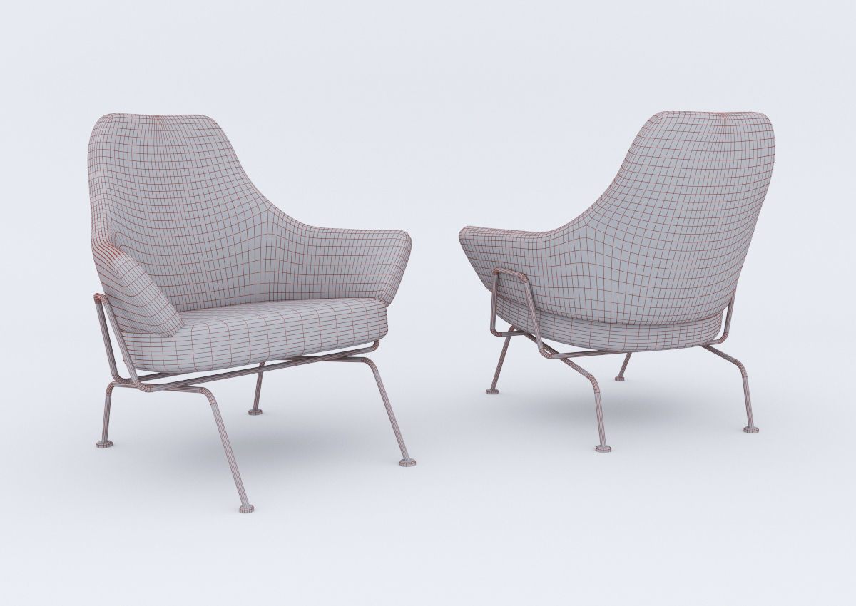 Armchair pair of orange and lounge chairs 3D model_2