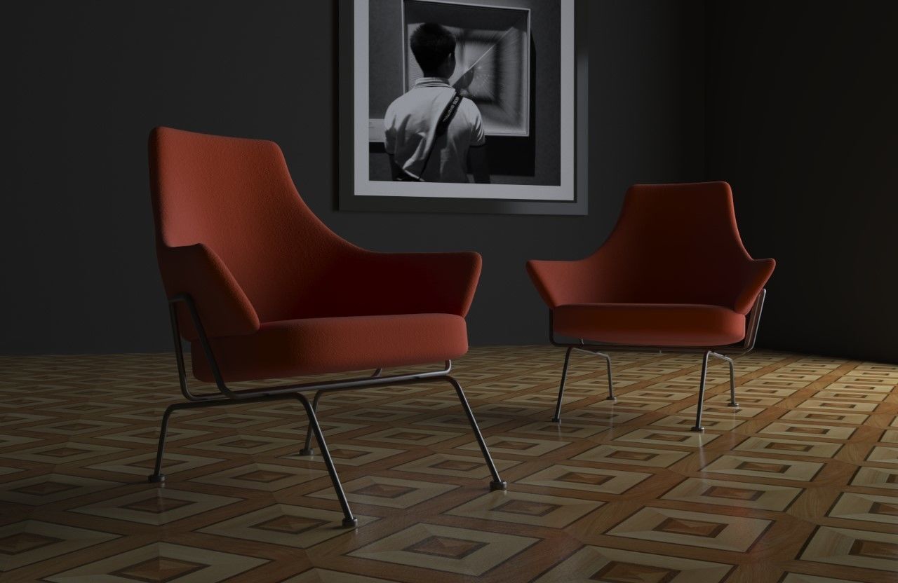 Armchair pair of orange and lounge chairs 3D model_3