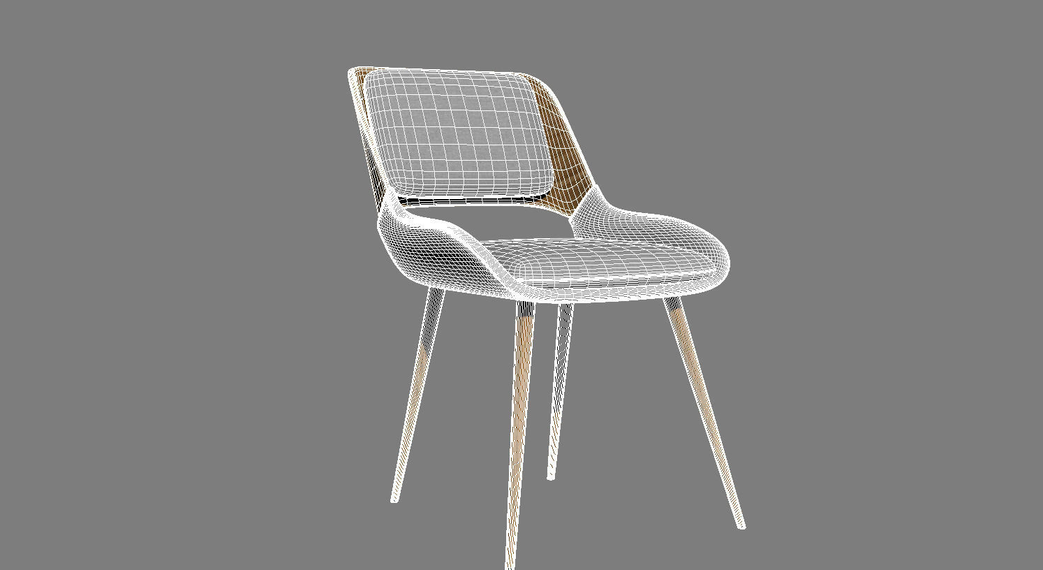 Panda Mid-Century Dining Chair in Walnut Wood and Gray Fabric 3D model_1