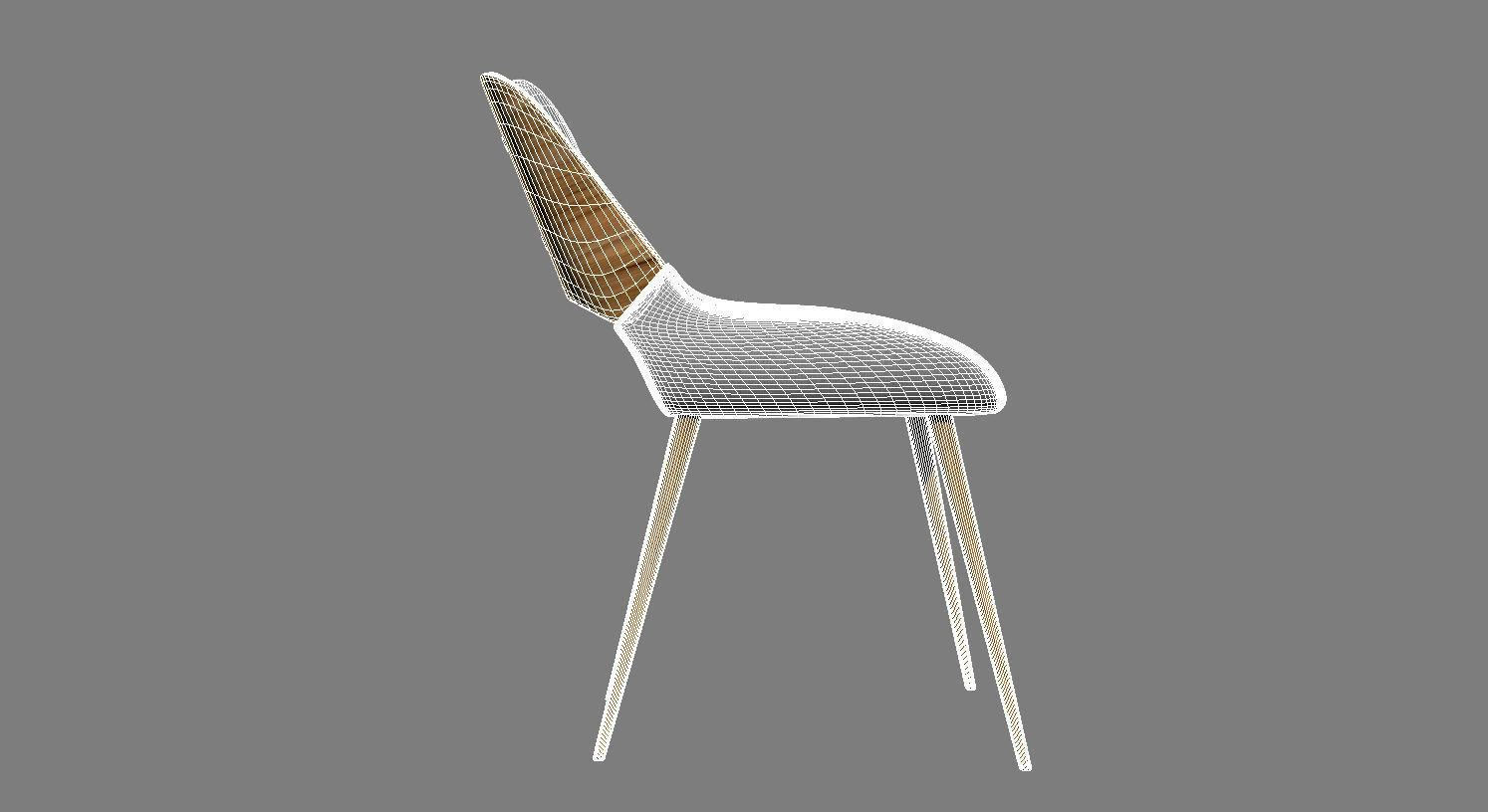 Panda Mid-Century Dining Chair in Walnut Wood and Gray Fabric 3D model_5