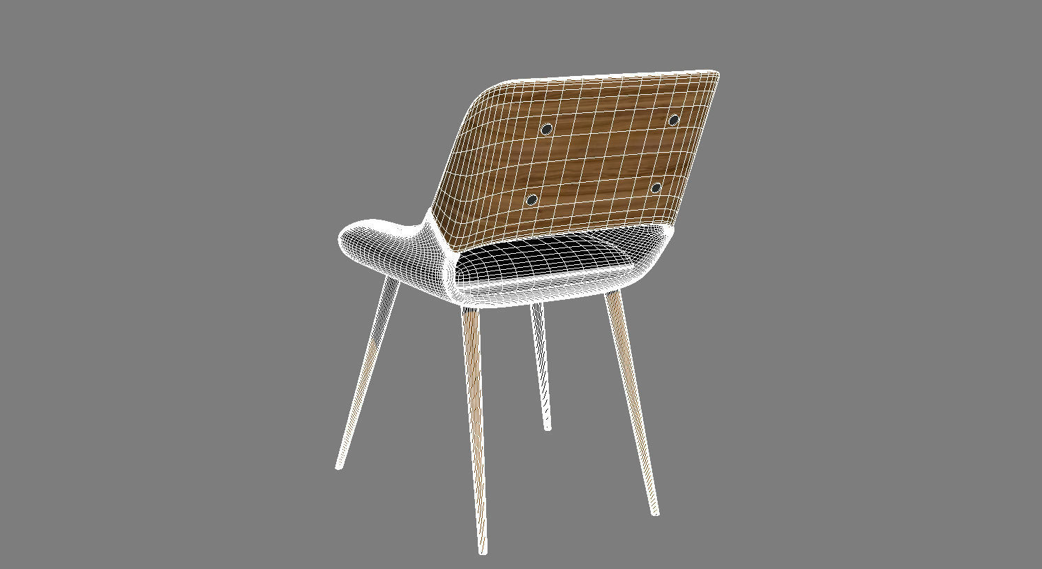 Panda Mid-Century Dining Chair in Walnut Wood and Gray Fabric 3D model_2