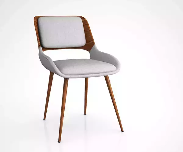 Panda Mid-Century Dining Chair in Walnut Wood and Gray Fabric 3D model
