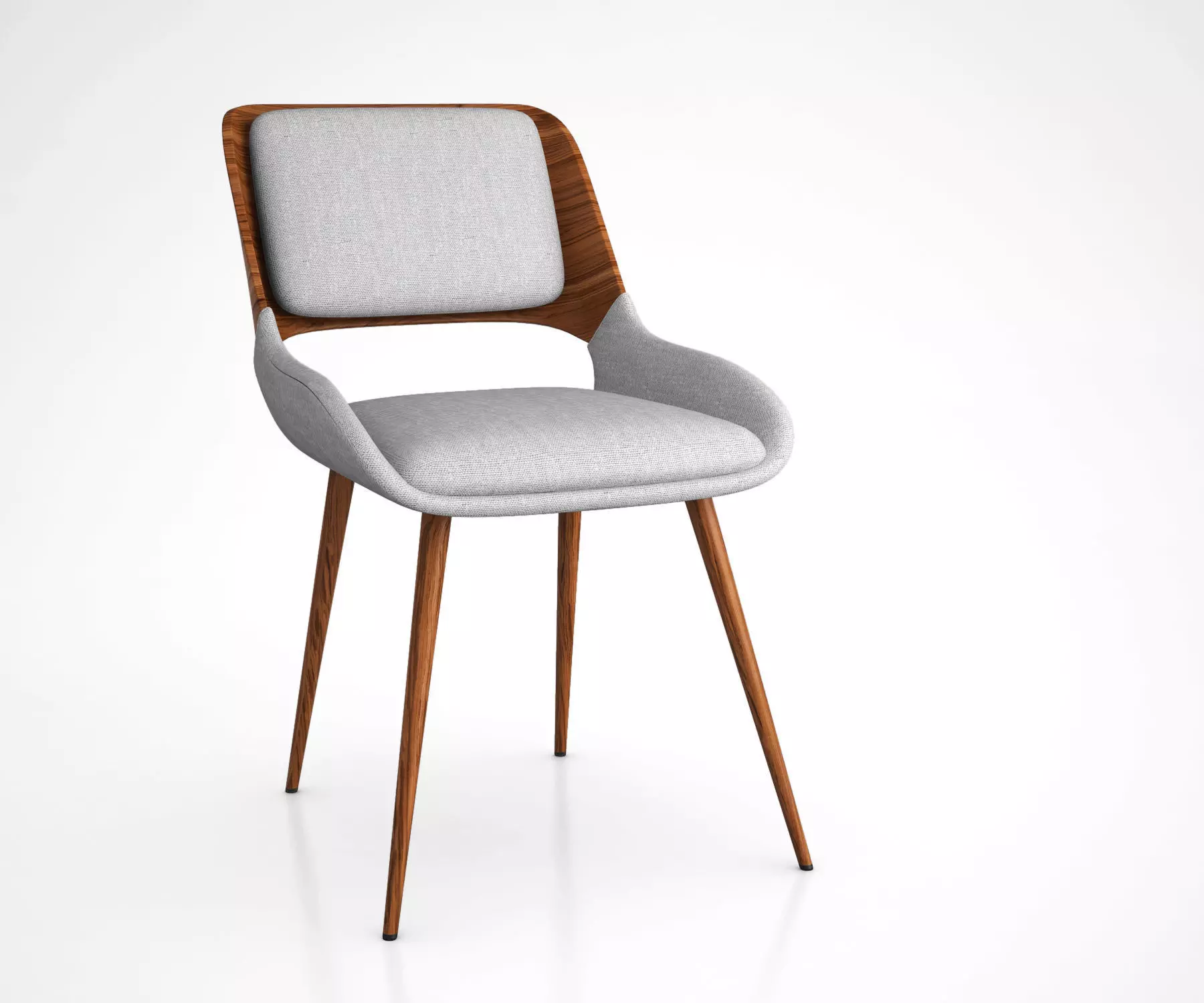Panda Mid-Century Dining Chair in Walnut Wood and Gray Fabric 3D model_0