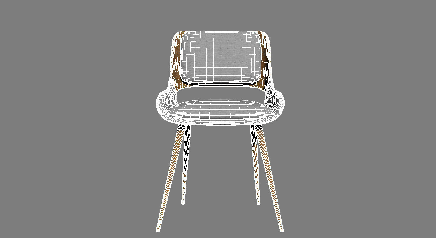 Panda Mid-Century Dining Chair in Walnut Wood and Gray Fabric 3D model_4