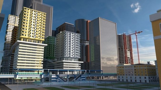 Cityscape00 city with buildings and trees 3D model 2