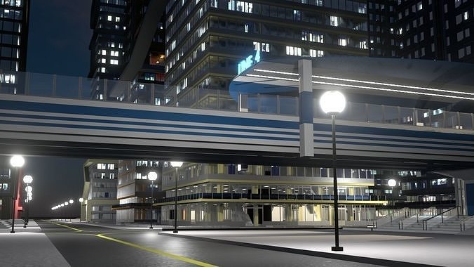 Cityscape00 city with buildings and trees 3D model 5