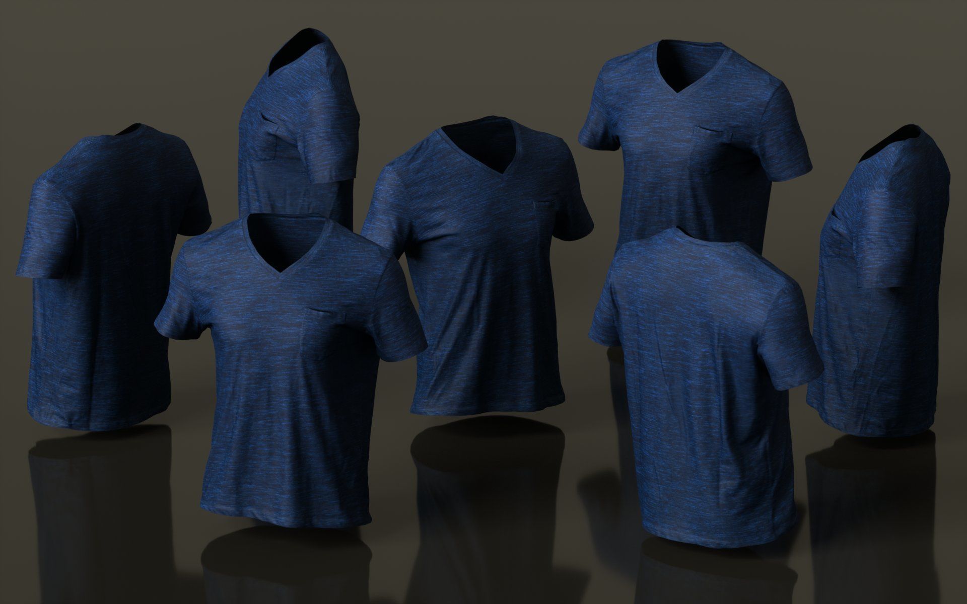 Mens Clothing Dark Blue Tshirt Low-poly 3D model_2