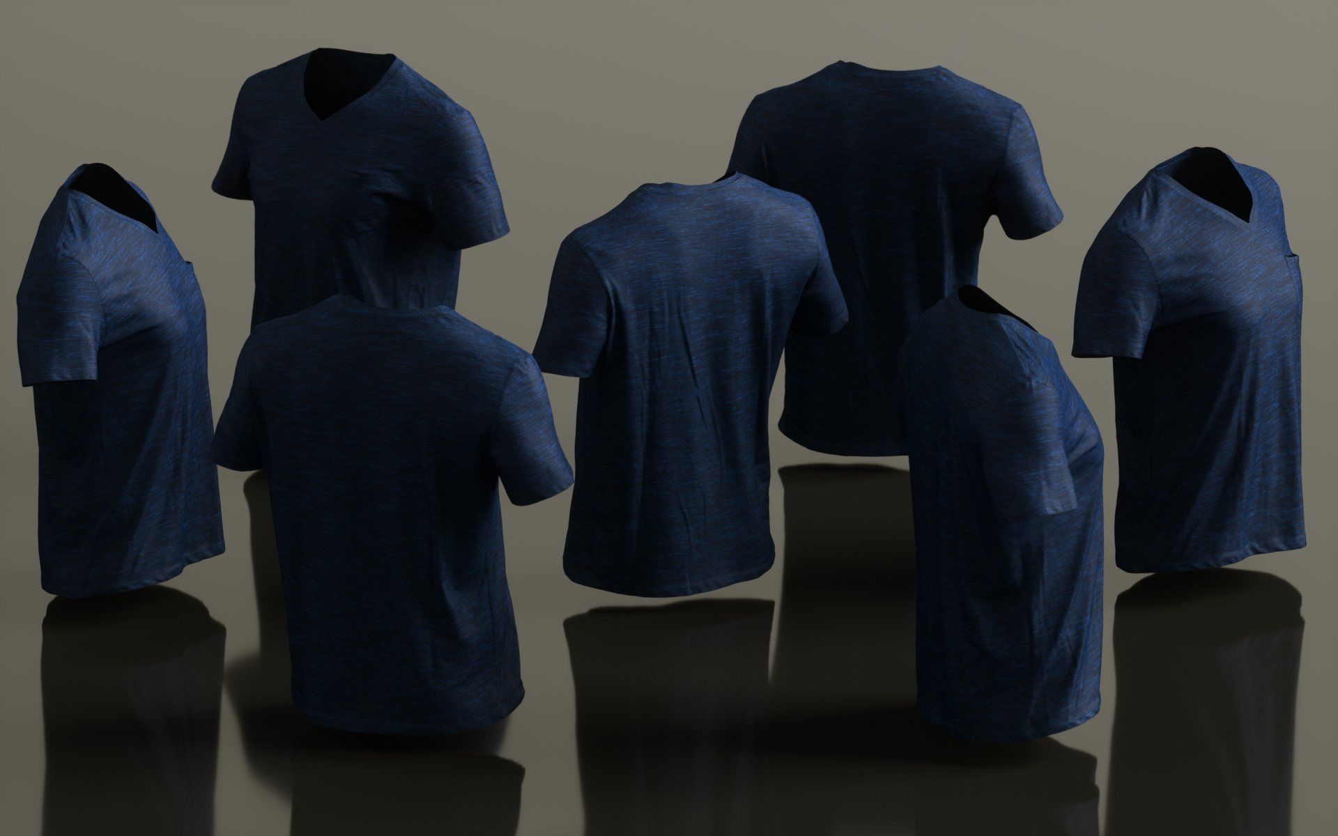 Mens Clothing Dark Blue Tshirt Low-poly 3D model_5